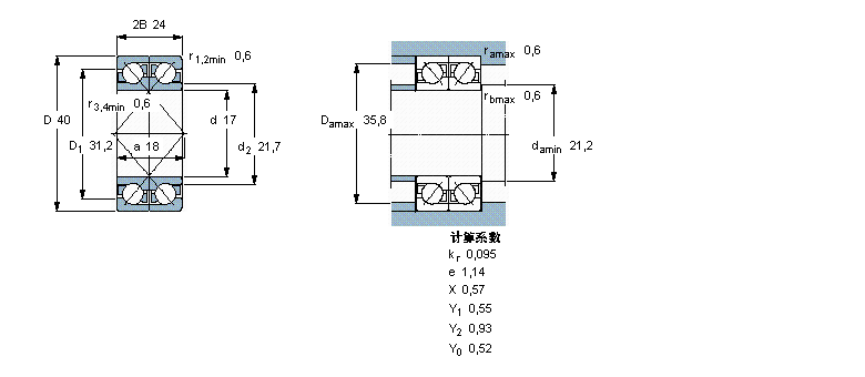 SKF 角接触球轴承, 单列，用于配对安装, 面对面配对2×7203BEGAP样本图片