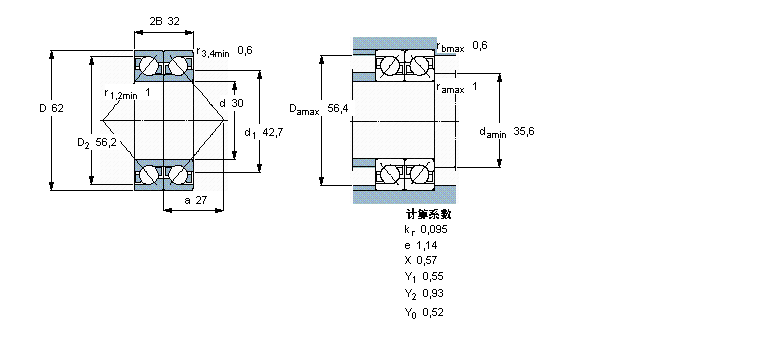 SKF 角接触球轴承, 单列，用于配对安装, 背对背配对2×7206BEGBP样本图片