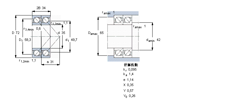 SKF 角接触球轴承, 单列，用于配对安装, 面对面配对2×7207BECBY样本图片