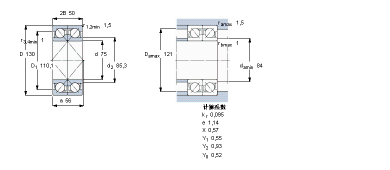 SKF 角接触球轴承, 单列，用于配对安装, 面对面配对2×7215BEGAY样本图片