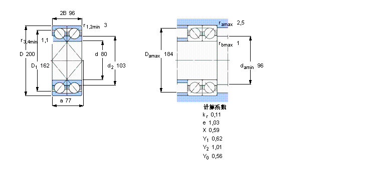 SKF 角接触球轴承, 单列，用于配对安装, 面对面配对2×7416GAM样本图片