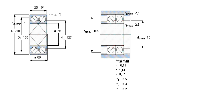 SKF 角接触球轴承, 单列，用于配对安装, 面对面配对2×7417BAGAMC样本图片