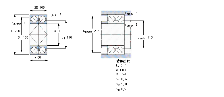 SKF 角接触球轴承, 单列，用于配对安装, 面对面配对2×7418CBM样本图片