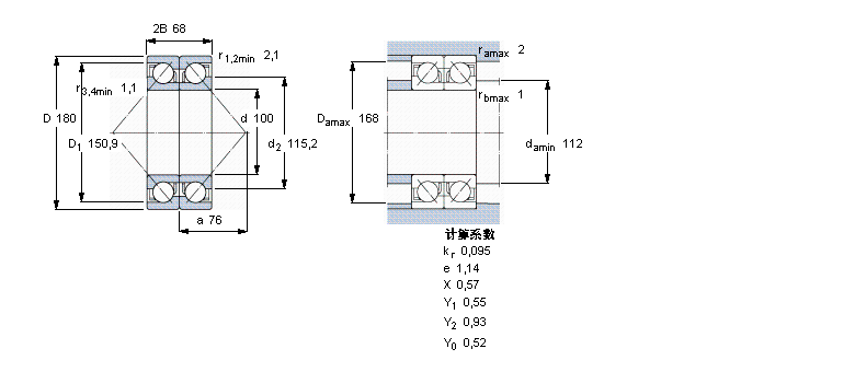 SKF 角接触球轴承, 单列，用于配对安装, 背对背配对2×7220BECBY样本图片