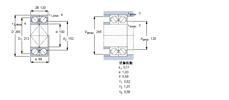 SKF 角接触球轴承, 单列，用于配对安装, 面对面配对2×7420CBM样本图片