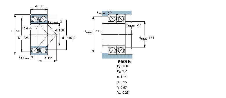 SKF 角接触球轴承, 单列，用于配对安装, 前后配对2×7230BGAM样本图片