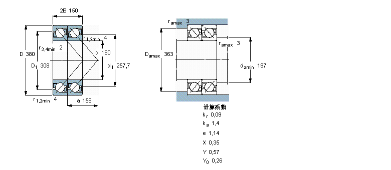 SKF 角接触球轴承, 单列，用于配对安装, 前后配对2×7336BCBM样本图片