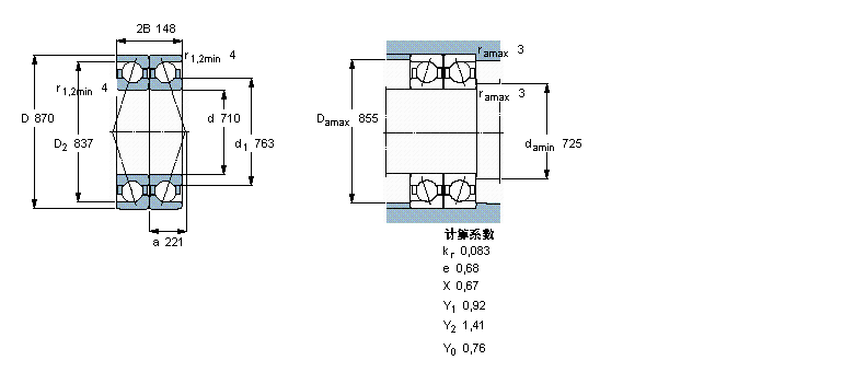 SKF 角接触球轴承, 单列，用于配对安装, 背对背配对2×718/710ACGMB样本图片