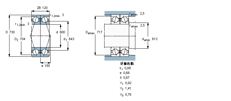 SKF 角接触球轴承, 单列，用于配对安装, 背对背配对718/600AC/DBVQ074样本图片