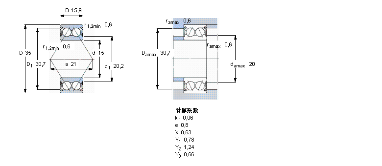 SKF 角接触球轴承, 双列, 两面防尘罩3202A-2ZTN9/MT33样本图片