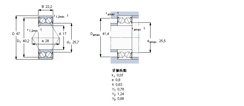 SKF 角接触球轴承, 双列, 两面防尘罩3303A-2ZTN9/MT33样本图片