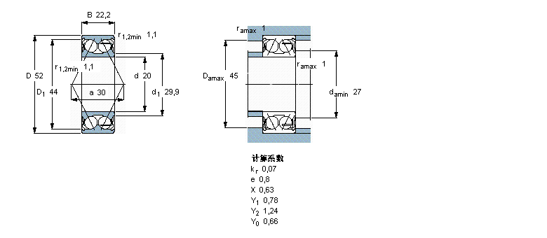 SKF 角接触球轴承, 双列, 两面防尘罩3304A-2Z/MT33样本图片