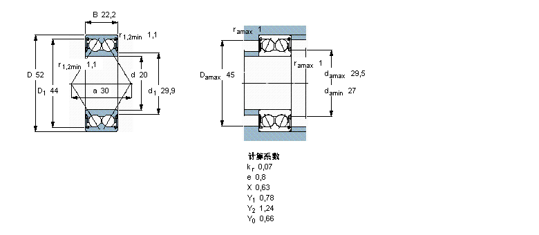 SKF 角接触球轴承, 双列, 两面密封件3304A-2RS1TN9/MT33样本图片