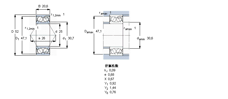 SKF 角接触球轴承, 双列, 两面密封件5205E-2RS1样本图片