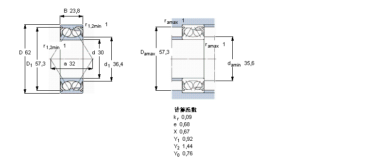 SKF 角接触球轴承, 双列, 两面防尘罩5206E-2Z样本图片