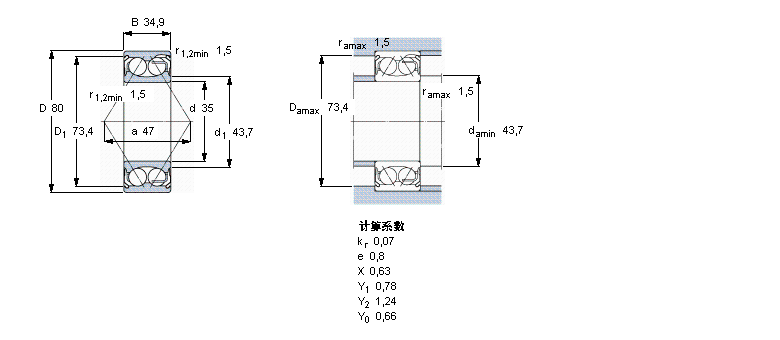 SKF 角接触球轴承, 双列, 两面防尘罩5307E-2Z样本图片