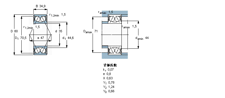 SKF 角接触球轴承, 双列, 两面防尘罩3307A-2ZTN9/MT33样本图片