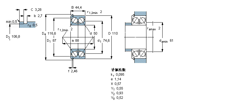 SKF 角接触球轴承, 双列, 无密封件, 于外圈的带止动槽, 两部份内圈3310DNRCBM样本图片