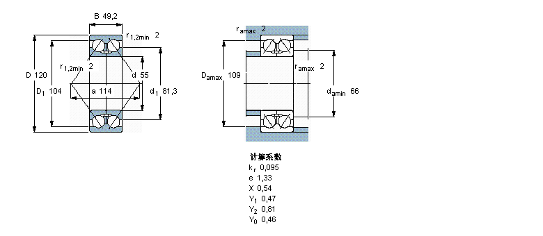 SKF 角接触球轴承, 双列, 无密封件, 两部份内圈3311DTN9样本图片