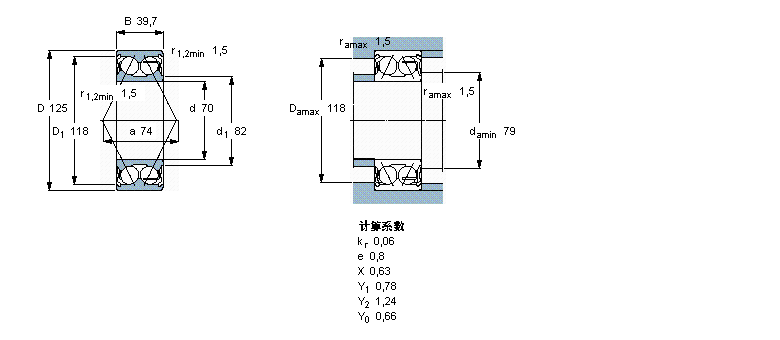 SKF 角接触球轴承, 双列, 两面防尘罩3214A-2Z/MT33样本图片