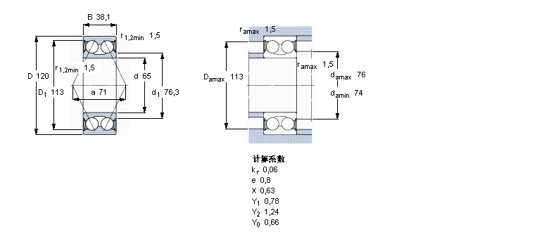 SKF 角接触球轴承, 双列, 两面密封件3213A-2RS1/MT33样本图片