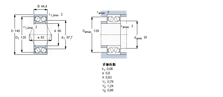 SKF 角接触球轴承, 双列, 无密封件3216A样本图片