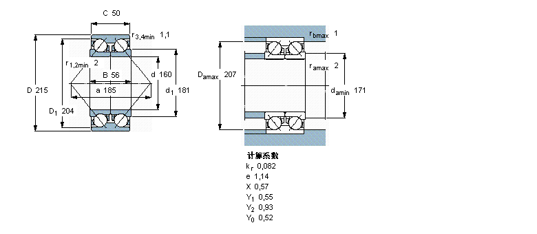 SKF 角接触球轴承, 双列, 无密封件, 两部份内圈305608A样本图片