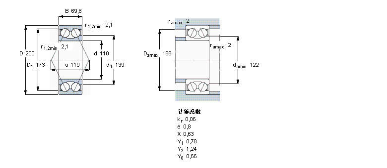 SKF 角接触球轴承, 双列, 无密封件3222A样本图片