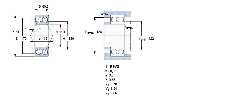 SKF 角接触球轴承, 双列, 无密封件5222A样本图片