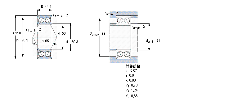 SKF 角接触球轴承, 双列, 含Solid Oil3310A/W64样本图片