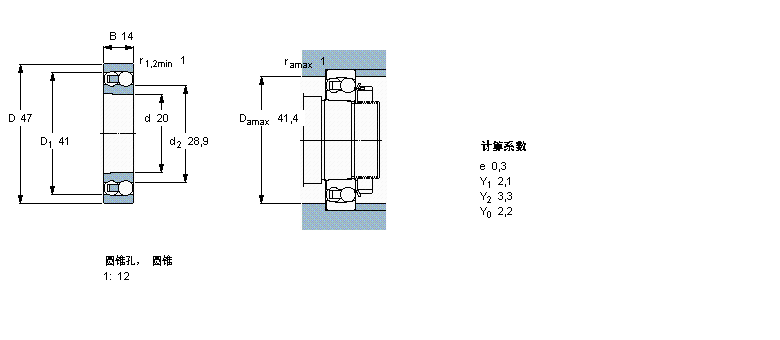 SKF 自调心球轴承, 圆柱孔和圆锥孔, 圆锥型内孔, 无密封件1204EKTN9样本图片