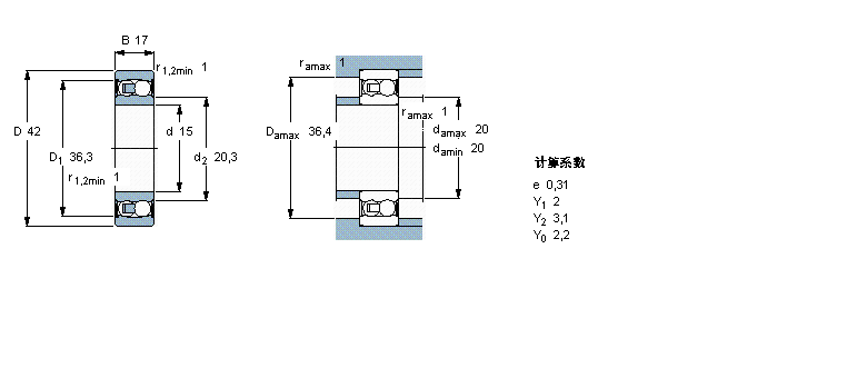 SKF 自调心球轴承, 圆柱孔和圆锥孔, 圆柱型内孔, 两面密封件2302E-2RS1TN9样本图片