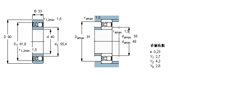 SKF 自调心球轴承, 圆柱孔和圆锥孔, 圆柱型内孔, 两面密封件2308E-2RS1TN9样本图片