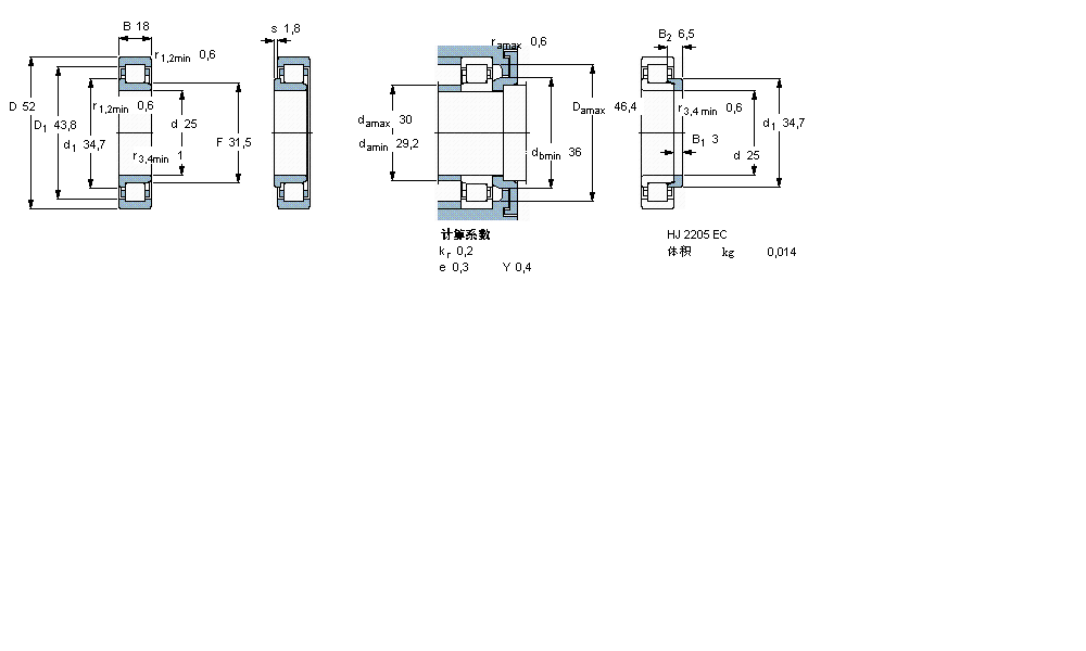 SKF 圆柱滚子轴承, 单列, NJ 设计NJ2205ECP样本图片