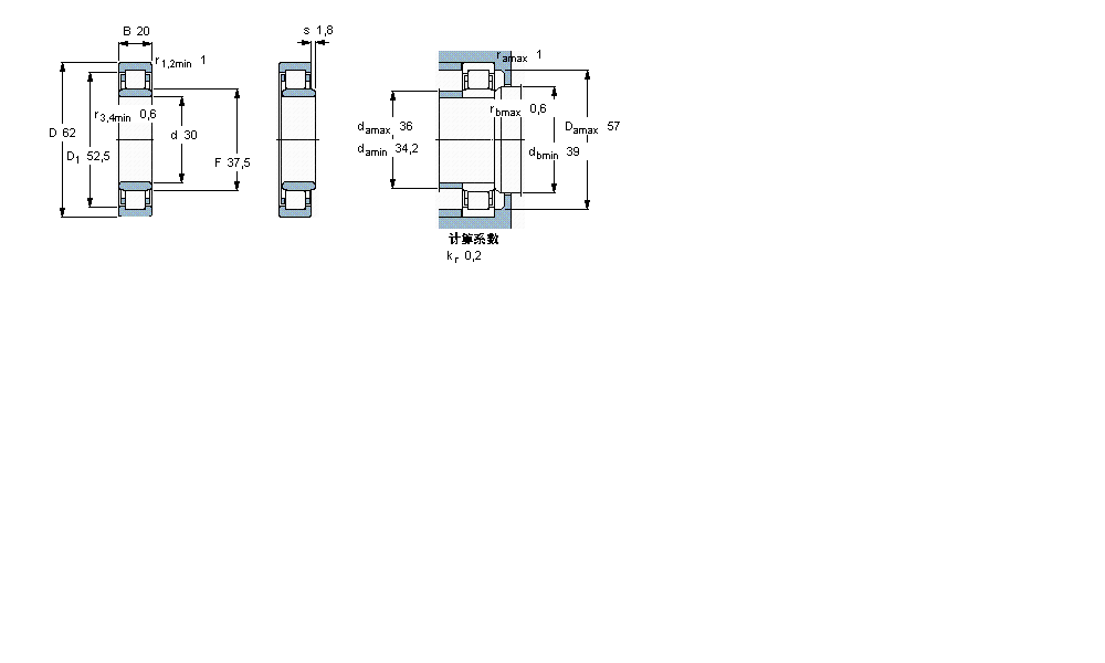 SKF 圆柱滚子轴承, 单列, NU 设计NU2206ECJ样本图片