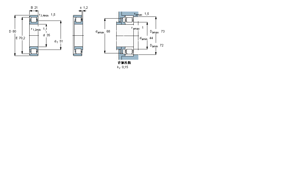 SKF 圆柱滚子轴承, 单列, N 设计N307ECM样本图片