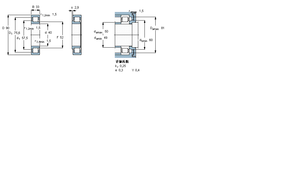 SKF 圆柱滚子轴承, 单列, NJ 设计NJ2308ECJ样本图片