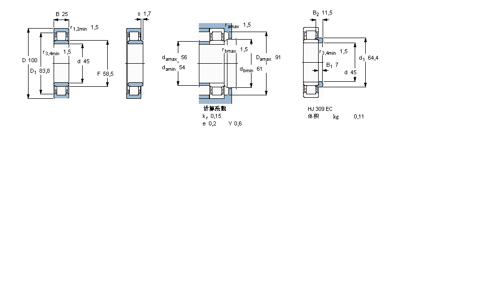 SKF 圆柱滚子轴承, 单列, NU 设计NU309ECP样本图片