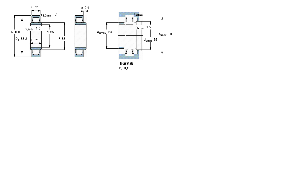 SKF 圆柱滚子轴承, 单列, NUB 设计NUB211ECJ样本图片