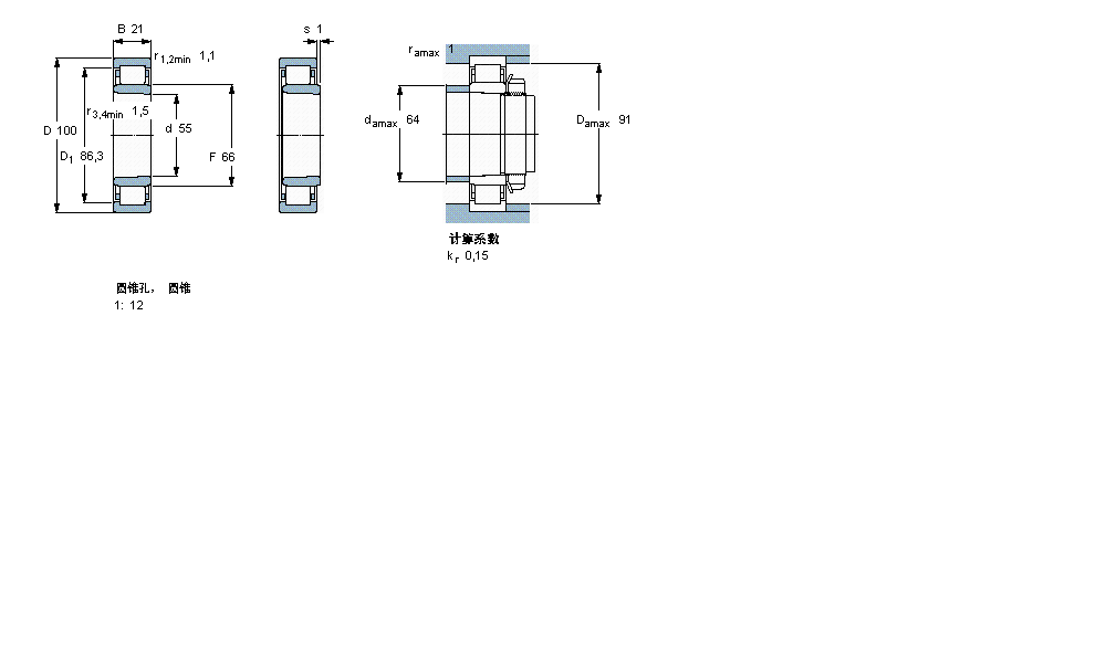 SKF 圆柱滚子轴承, 单列, NU 设计, 圆锥型内孔NU211ECKJ样本图片