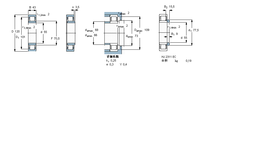 SKF 圆柱滚子轴承, 单列, NU 设计NU2311ECML样本图片