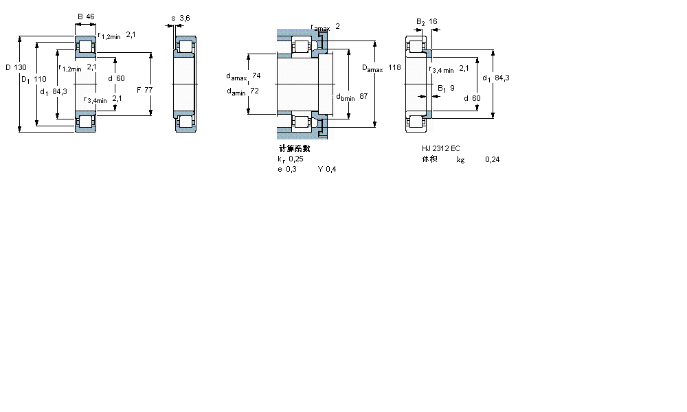 SKF 圆柱滚子轴承, 单列, NJ 设计NJ2312ECML样本图片
