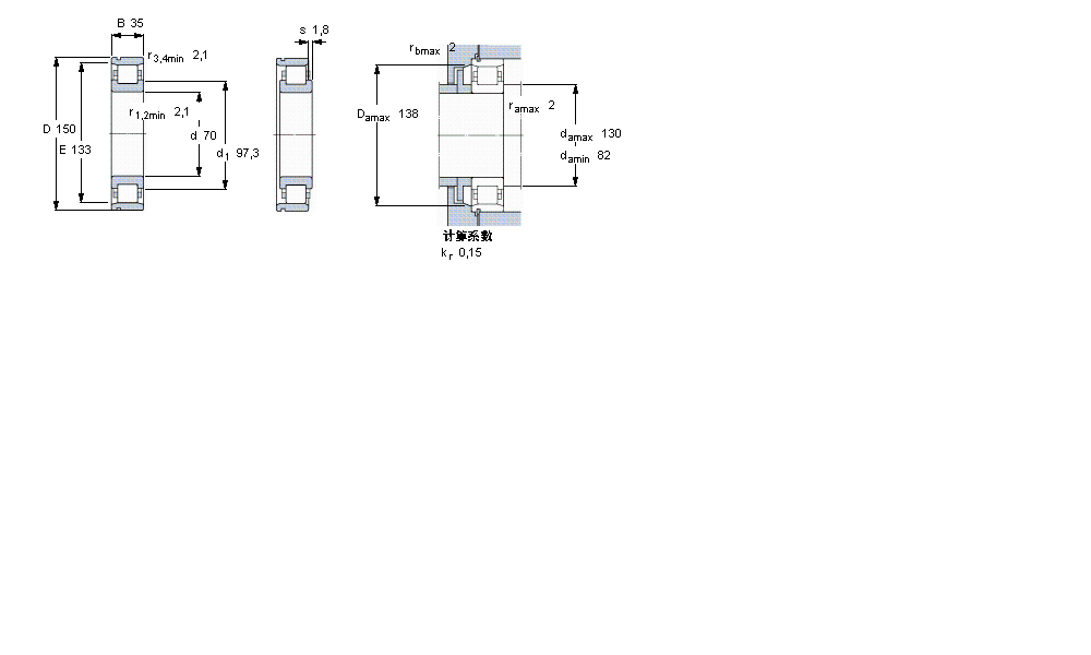 SKF 圆柱滚子轴承, 单列, N 设计, 于外圈的带止动槽N314ECNJ样本图片