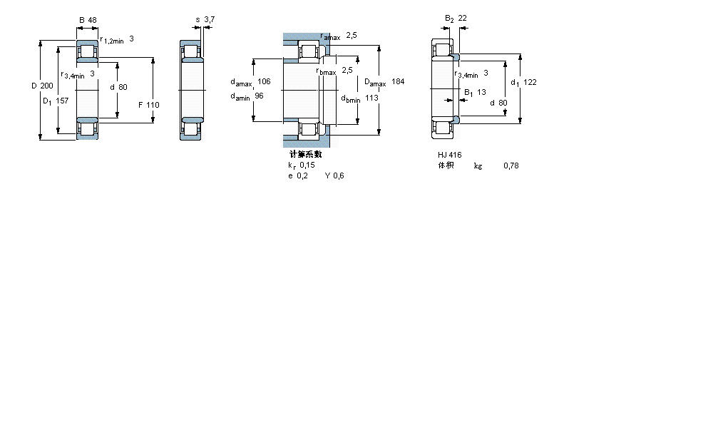 SKF 圆柱滚子轴承, 单列, NU 设计NU416M样本图片