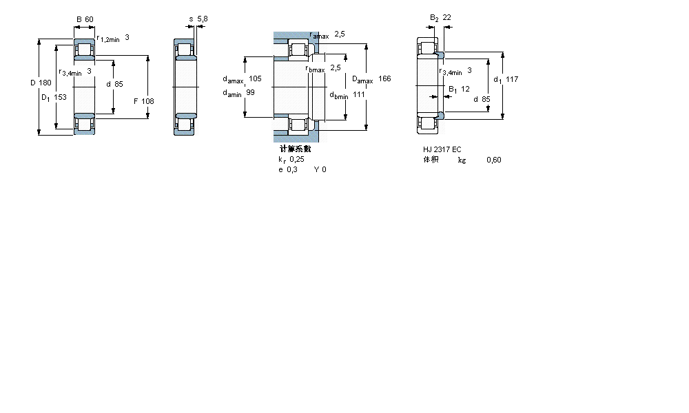 SKF 圆柱滚子轴承, 单列, NU 设计NU2317ECML样本图片