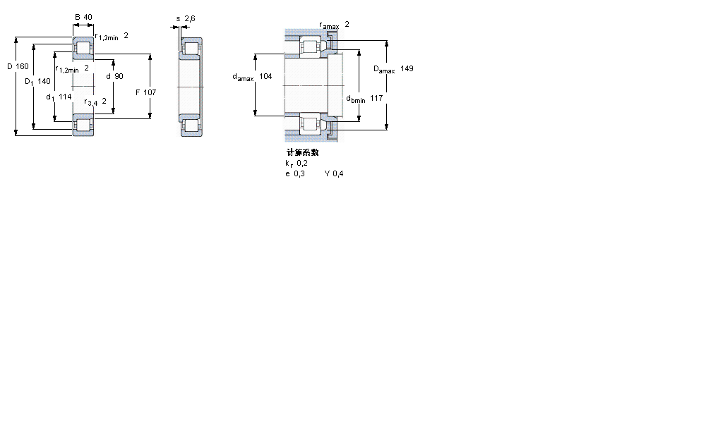 SKF 圆柱滚子轴承, 单列, NJ 设计, 于外圈的一个带定位槽NJ2218ECN1ML样本图片