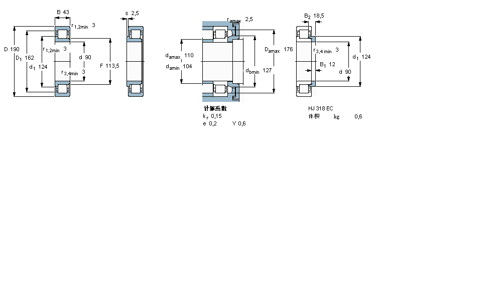 SKF 圆柱滚子轴承, 单列, NJ 设计NJ318ECP样本图片