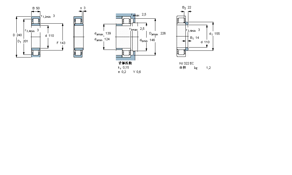 SKF 圆柱滚子轴承, 单列, NU 设计NU322ECM样本图片