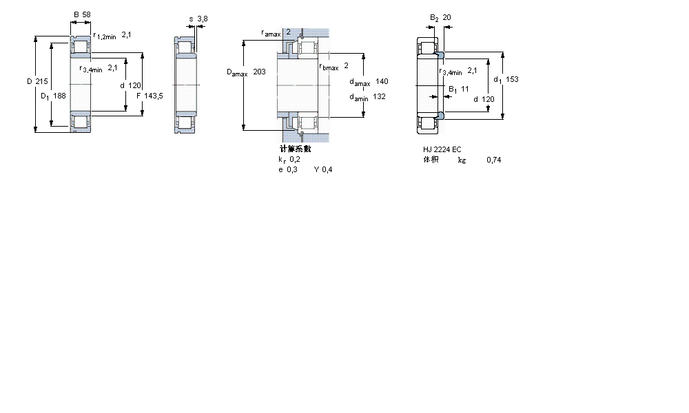 SKF 圆柱滚子轴承, 单列, NU 设计, 于外圈的带止动槽NU2224ECNML样本图片