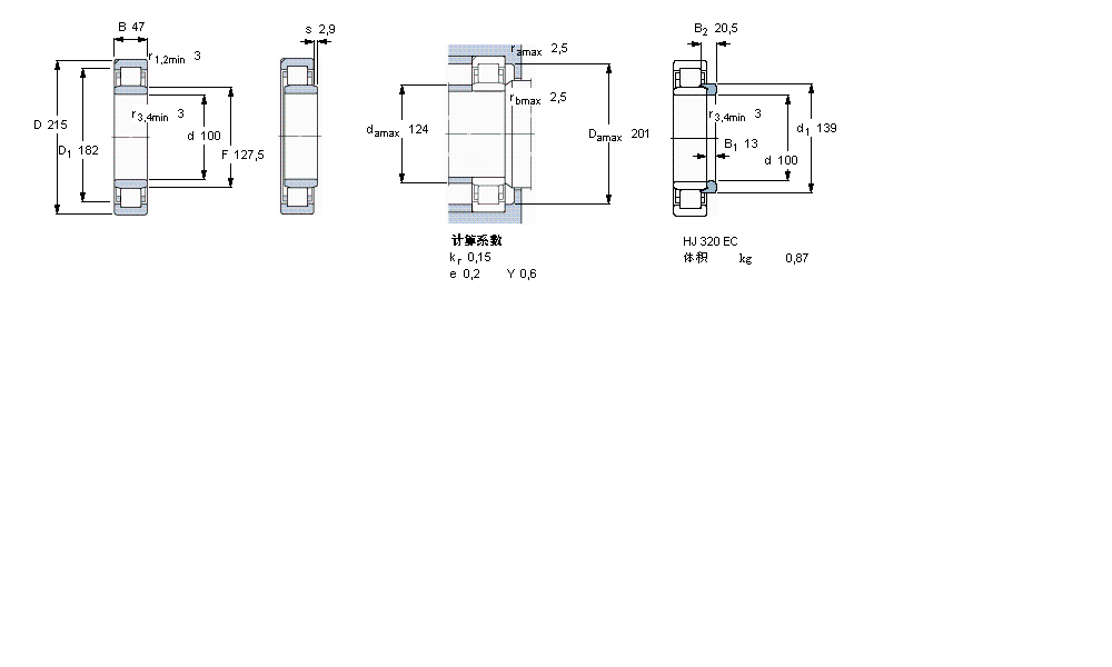 SKF 圆柱滚子轴承, 单列, NU 设计, 于外圈的一个带定位槽NU320ECN1ML样本图片